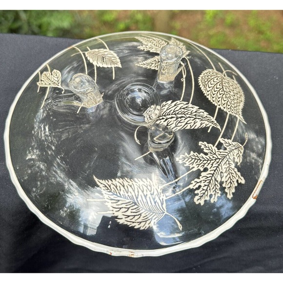 Vintage Silver Overlay Blowing Leaves Dish 3 Leg Gently Scalloped Edges MCM -S8 - Picture 4 of 8